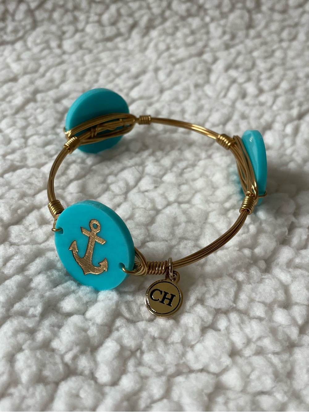 Turquoise Anchor Charm Bangle Bracelet